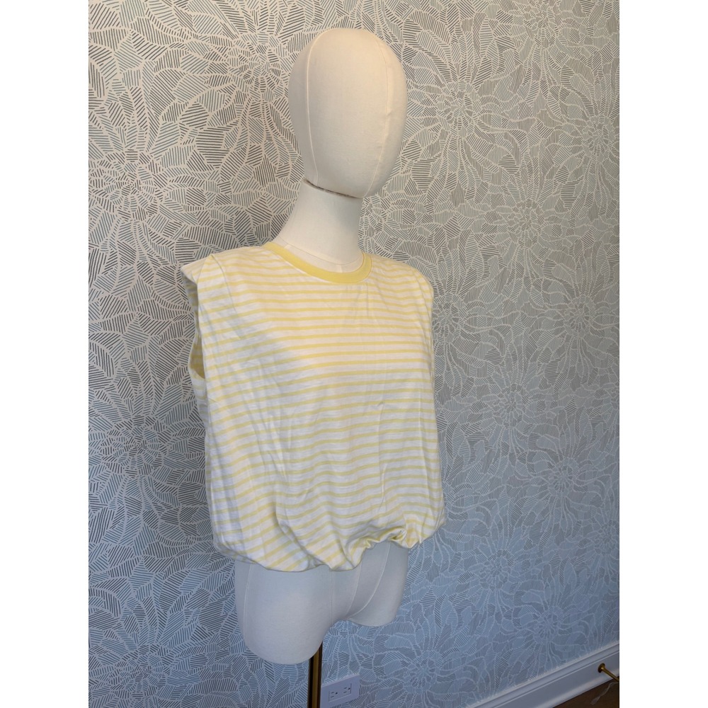 Joe's Yellow White Stripe Bubble Hem Super Soft Cotton Elevated Tee XS